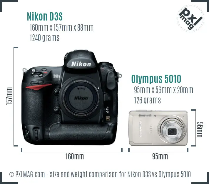 Nikon D3S vs Olympus 5010 size comparison
