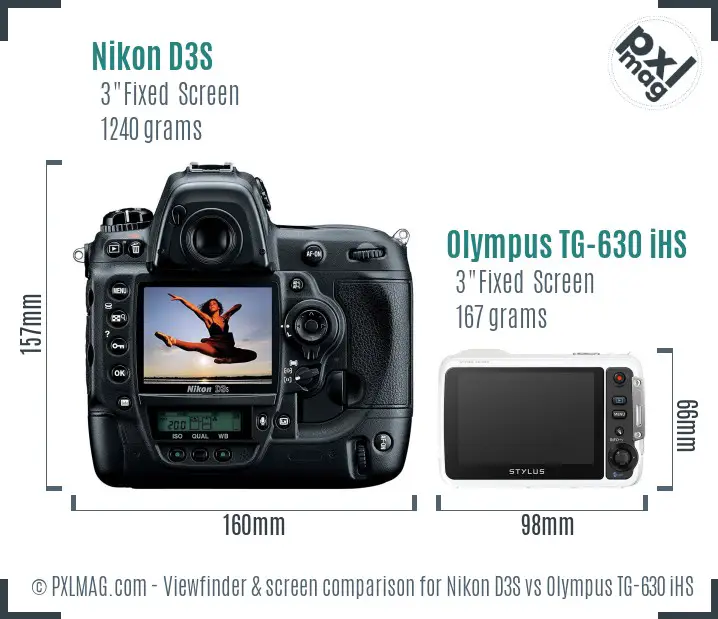Nikon D3S vs Olympus TG-630 iHS Screen and Viewfinder comparison