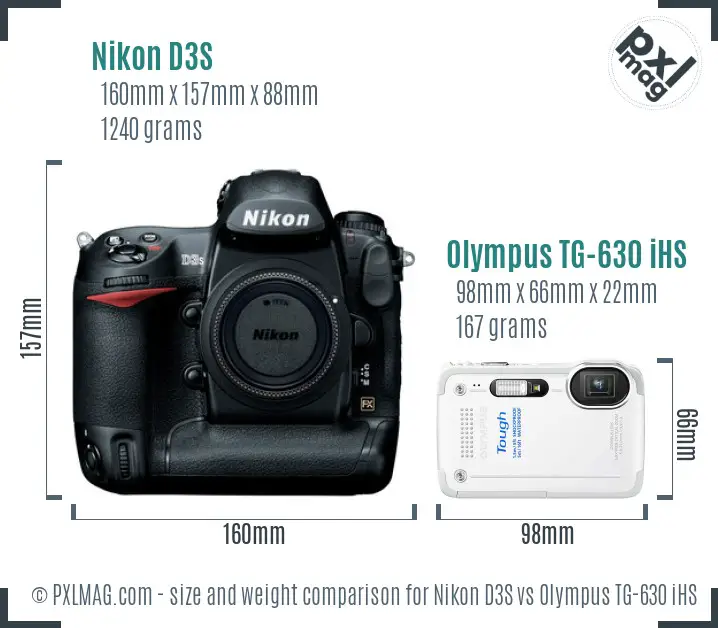Nikon D3S vs Olympus TG-630 iHS size comparison