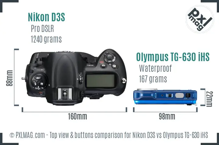 Nikon D3S vs Olympus TG-630 iHS top view buttons comparison