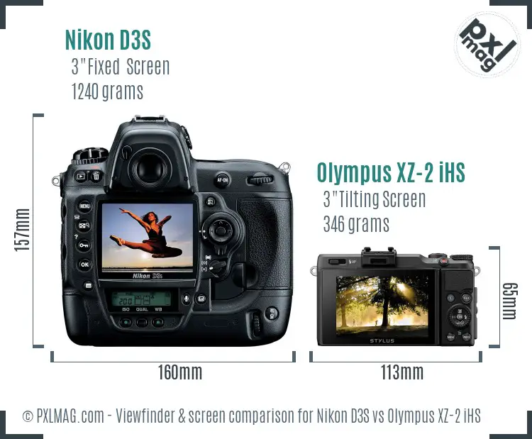 Nikon D3S vs Olympus XZ-2 iHS Screen and Viewfinder comparison