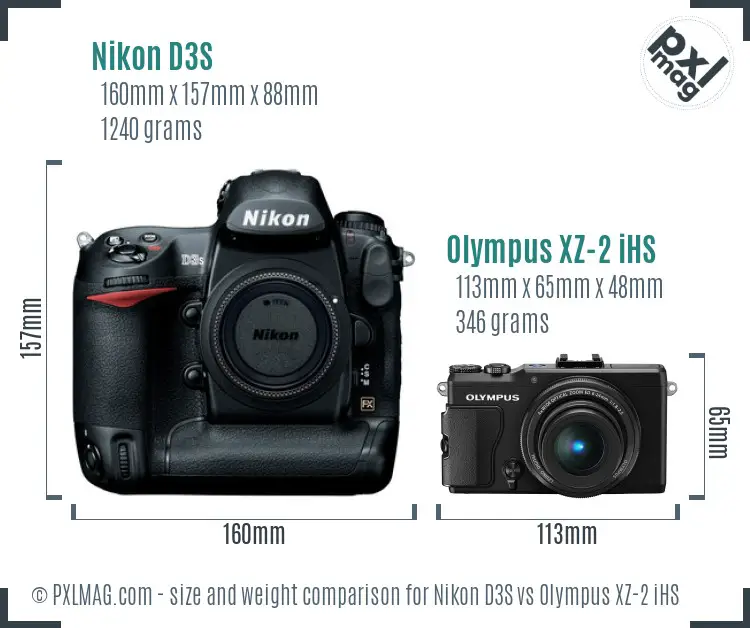 Nikon D3S vs Olympus XZ-2 iHS size comparison