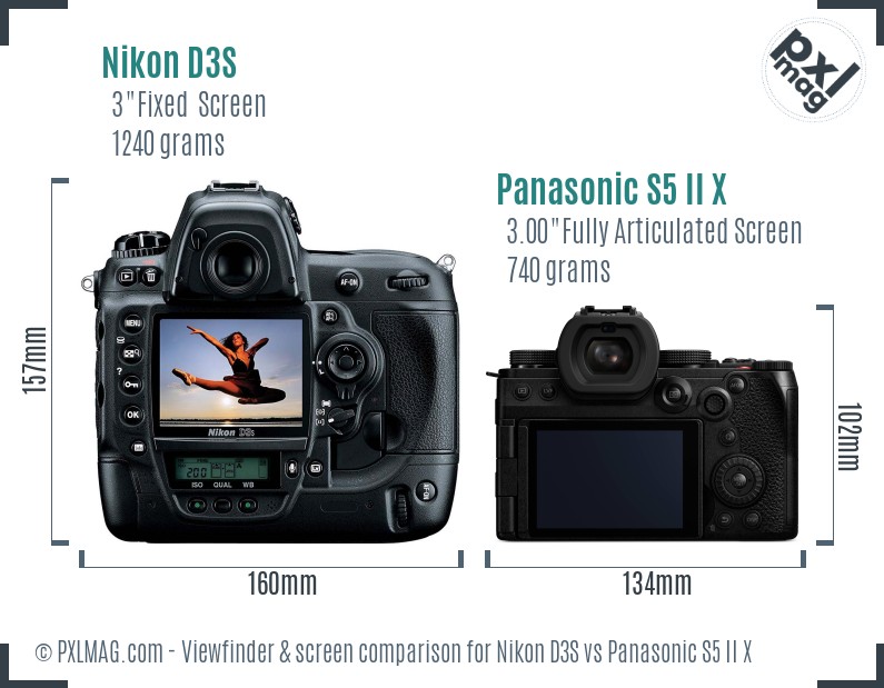 Nikon D3S vs Panasonic S5 II X Screen and Viewfinder comparison