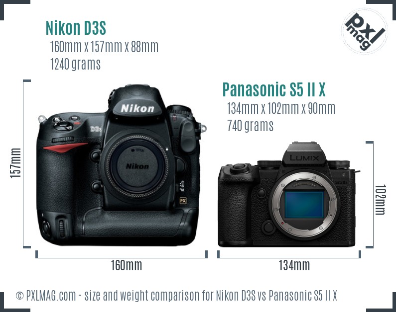 Nikon D3S vs Panasonic S5 II X size comparison