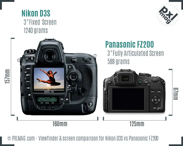Nikon D3S vs Panasonic FZ200 Screen and Viewfinder comparison