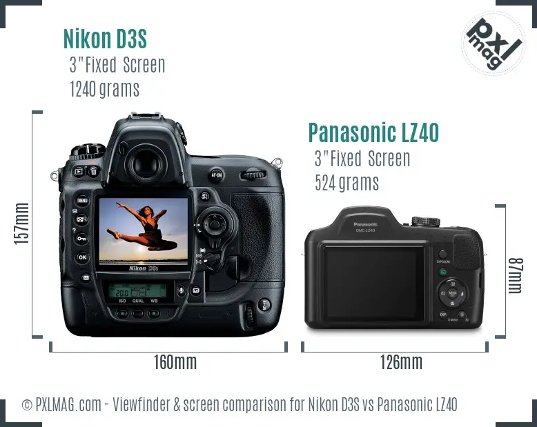 Nikon D3S vs Panasonic LZ40 Screen and Viewfinder comparison