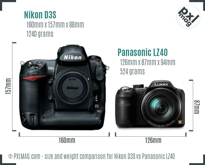 Nikon D3S vs Panasonic LZ40 size comparison