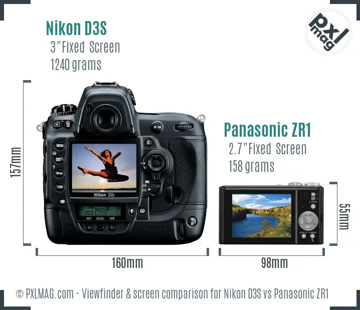 Nikon D3S vs Panasonic ZR1 Screen and Viewfinder comparison