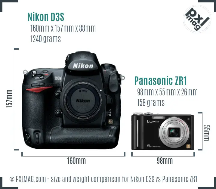 Nikon D3S vs Panasonic ZR1 size comparison