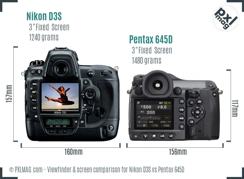 Nikon D3S vs Pentax 645D Screen and Viewfinder comparison