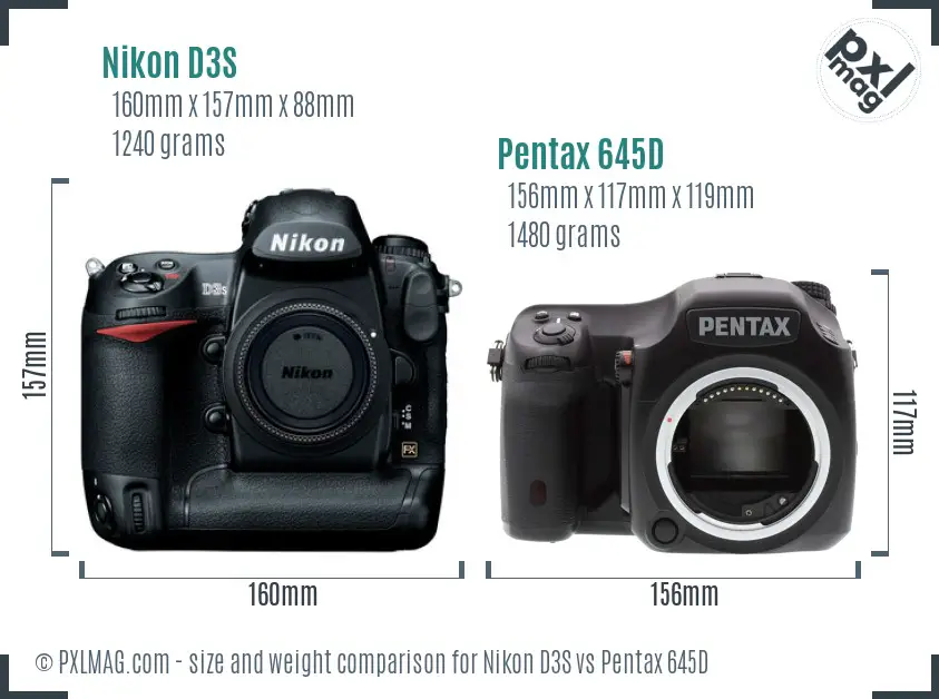 Nikon D3S vs Pentax 645D size comparison