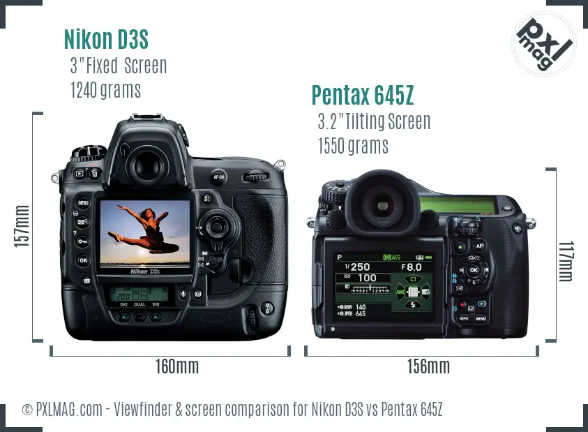 Nikon D3S vs Pentax 645Z Screen and Viewfinder comparison