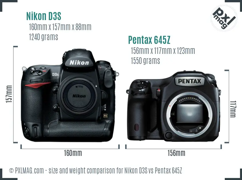 Nikon D3S vs Pentax 645Z size comparison