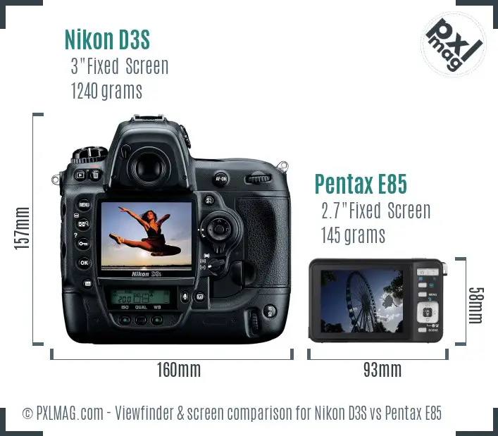 Nikon D3S vs Pentax E85 Screen and Viewfinder comparison