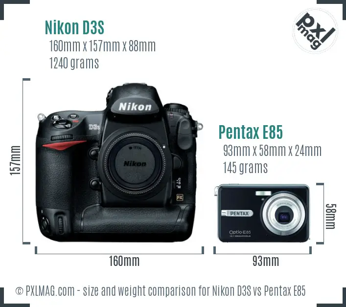 Nikon D3S vs Pentax E85 size comparison