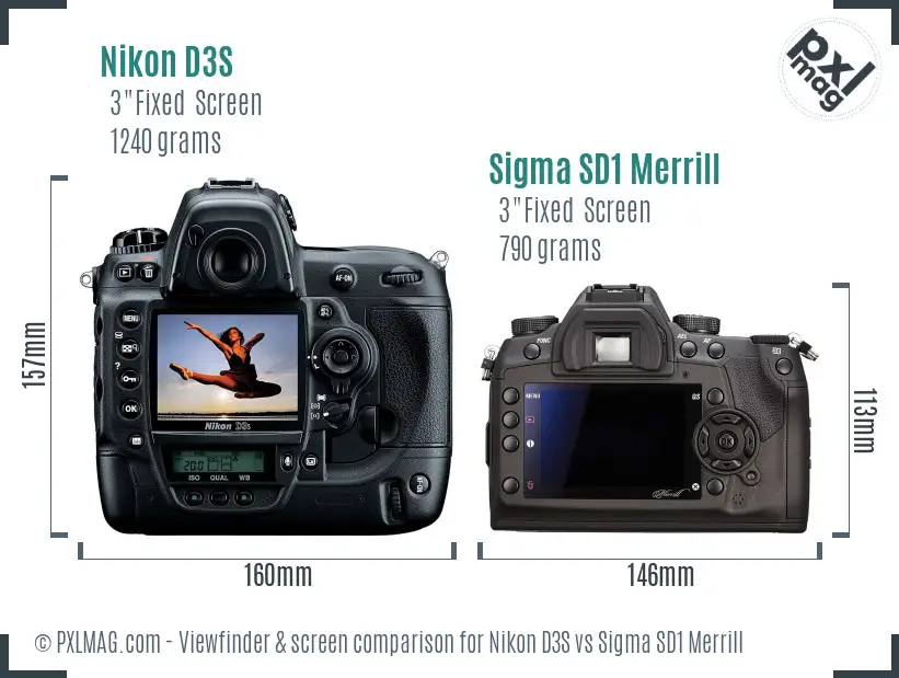 Nikon D3S vs Sigma SD1 Merrill Screen and Viewfinder comparison