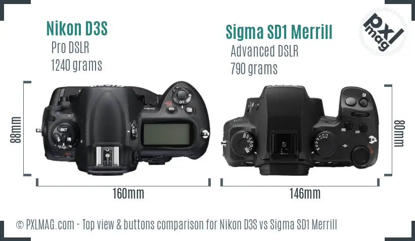 Nikon D3S vs Sigma SD1 Merrill top view buttons comparison