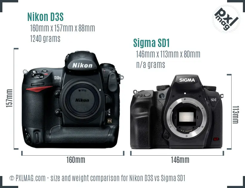 Nikon D3S vs Sigma SD1 size comparison