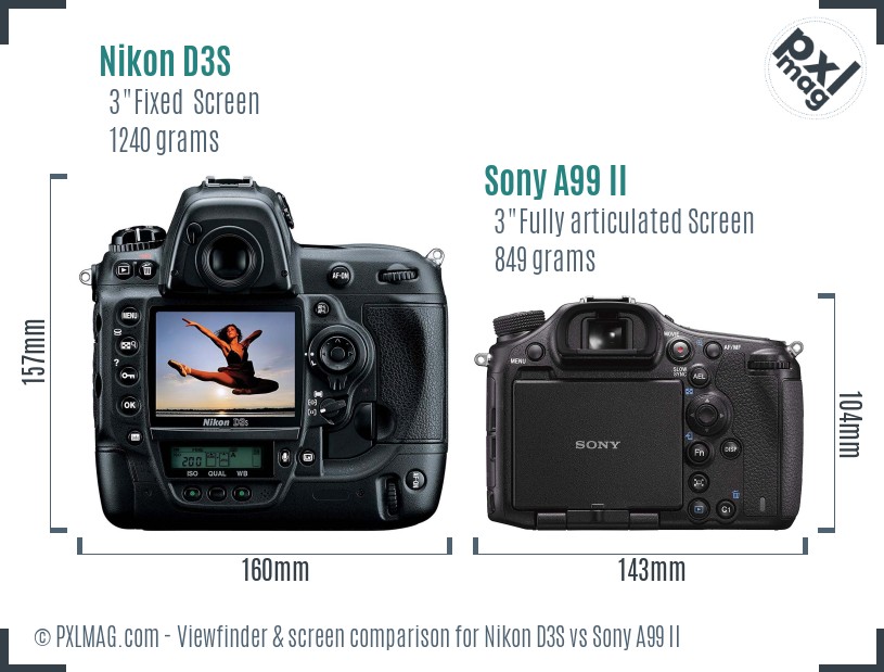 Nikon D3S vs Sony A99 II Screen and Viewfinder comparison