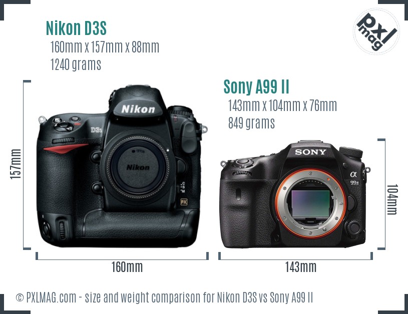 Nikon D3S vs Sony A99 II size comparison