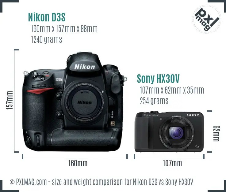 Nikon D3S vs Sony HX30V size comparison