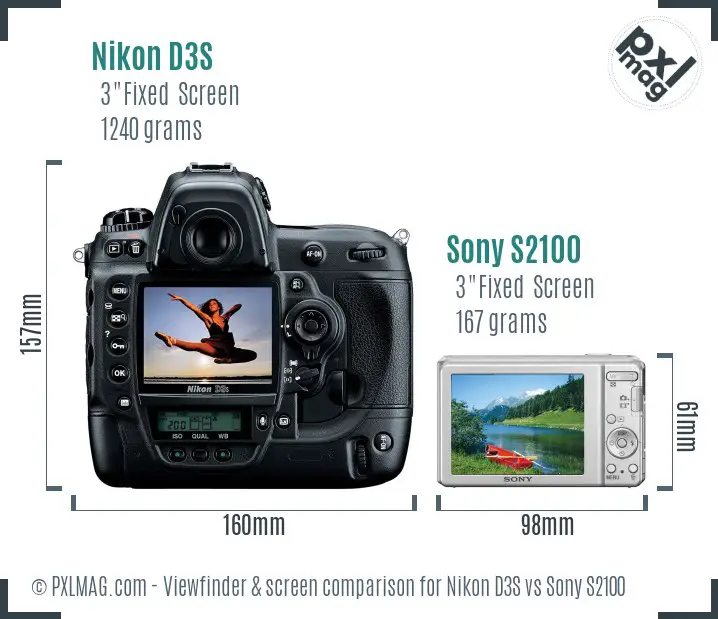 Nikon D3S vs Sony S2100 Screen and Viewfinder comparison
