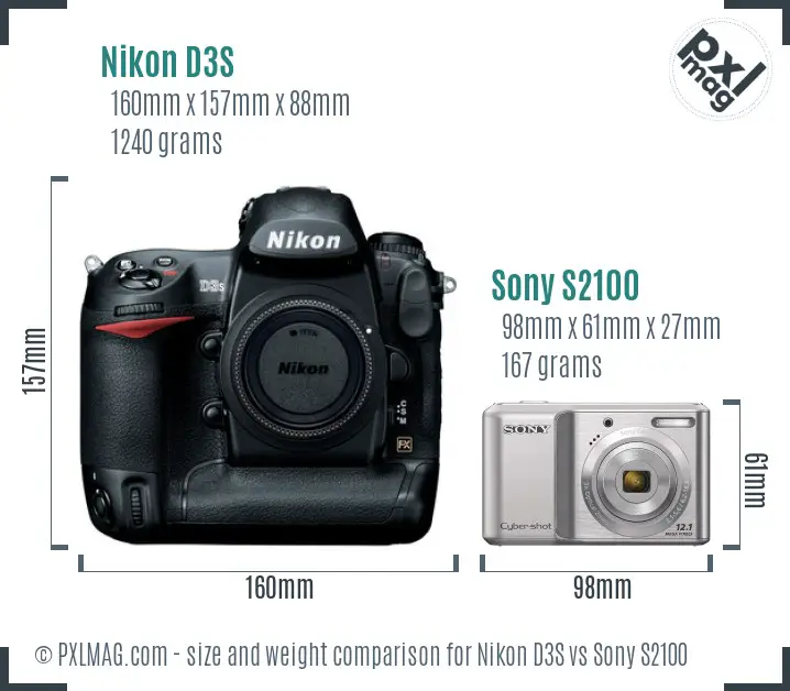 Nikon D3S vs Sony S2100 size comparison