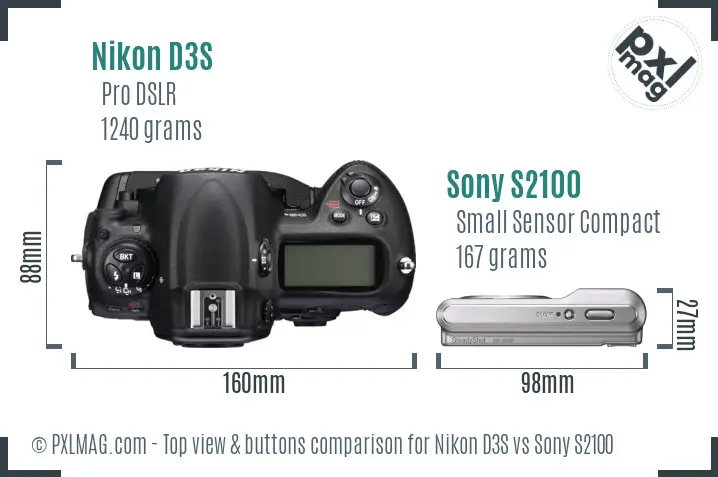 Nikon D3S vs Sony S2100 top view buttons comparison