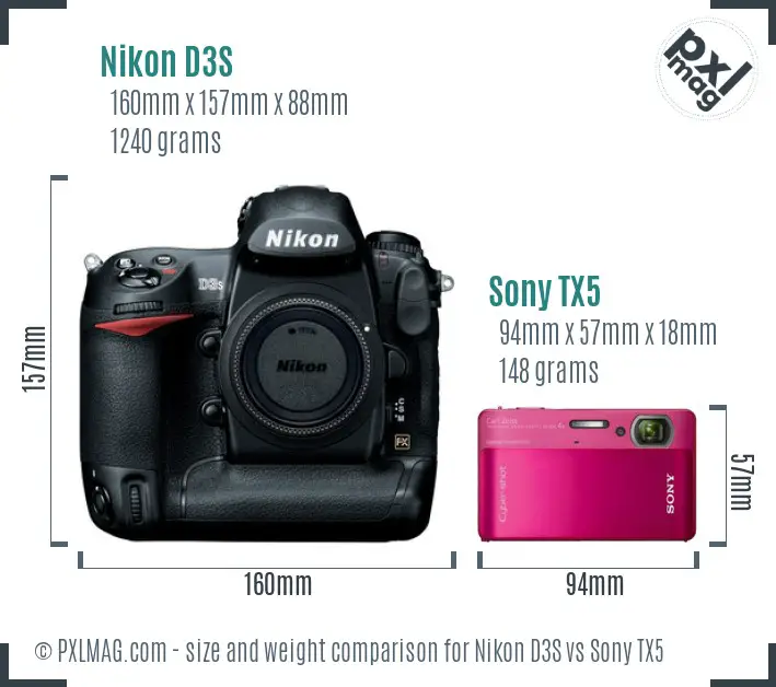 Nikon D3S vs Sony TX5 size comparison