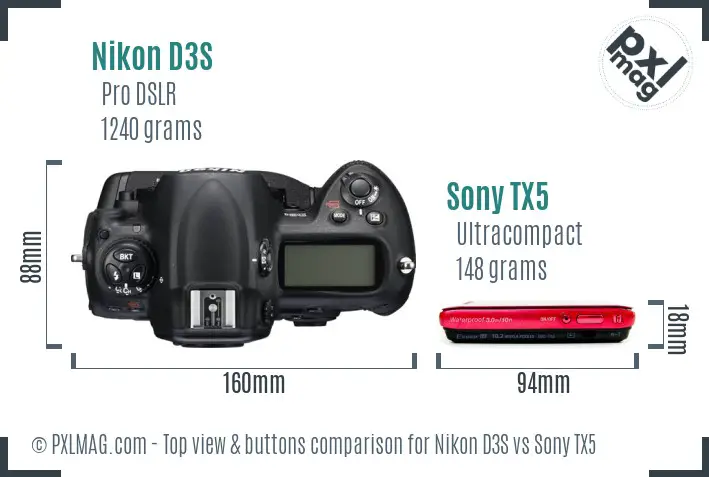 Nikon D3S vs Sony TX5 top view buttons comparison