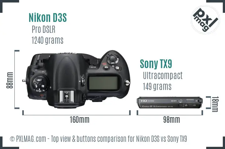 Nikon D3S vs Sony TX9 top view buttons comparison