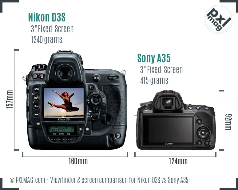 Nikon D3S vs Sony A35 Screen and Viewfinder comparison