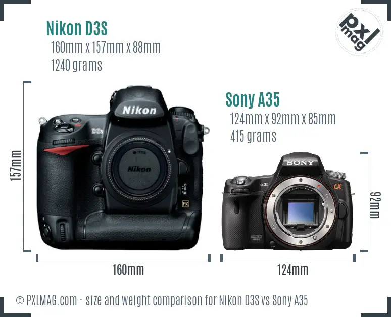 Nikon D3S vs Sony A35 size comparison