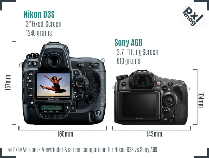 Nikon D3S vs Sony A68 Screen and Viewfinder comparison