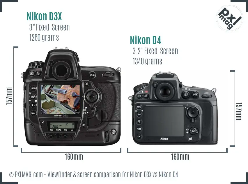 Nikon D3X vs Nikon D4 Screen and Viewfinder comparison