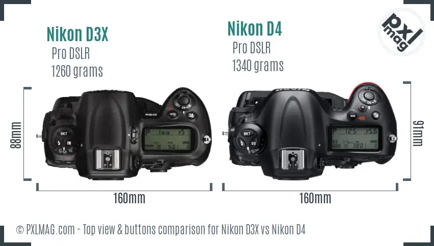 Nikon D3X vs Nikon D4 top view buttons comparison