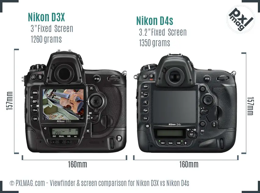 Nikon D3X vs Nikon D4s Screen and Viewfinder comparison