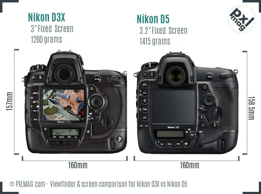 Nikon D3X vs Nikon D5 Screen and Viewfinder comparison