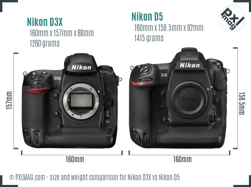 Nikon D3X vs Nikon D5 size comparison