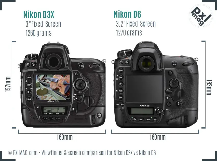 Nikon D3X vs Nikon D6 Screen and Viewfinder comparison