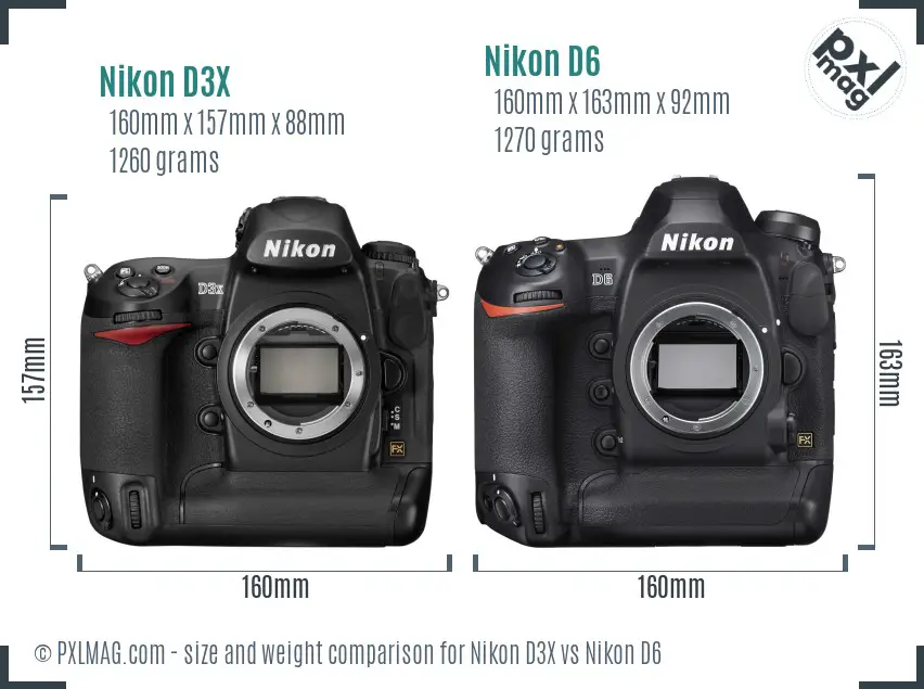 Nikon D3X vs Nikon D6 size comparison