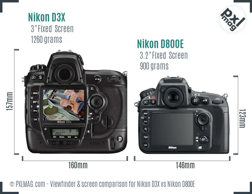 Nikon D3X vs Nikon D800E Screen and Viewfinder comparison Nikon D3X vs Nikon D800E Screen and Viewfinder comparison