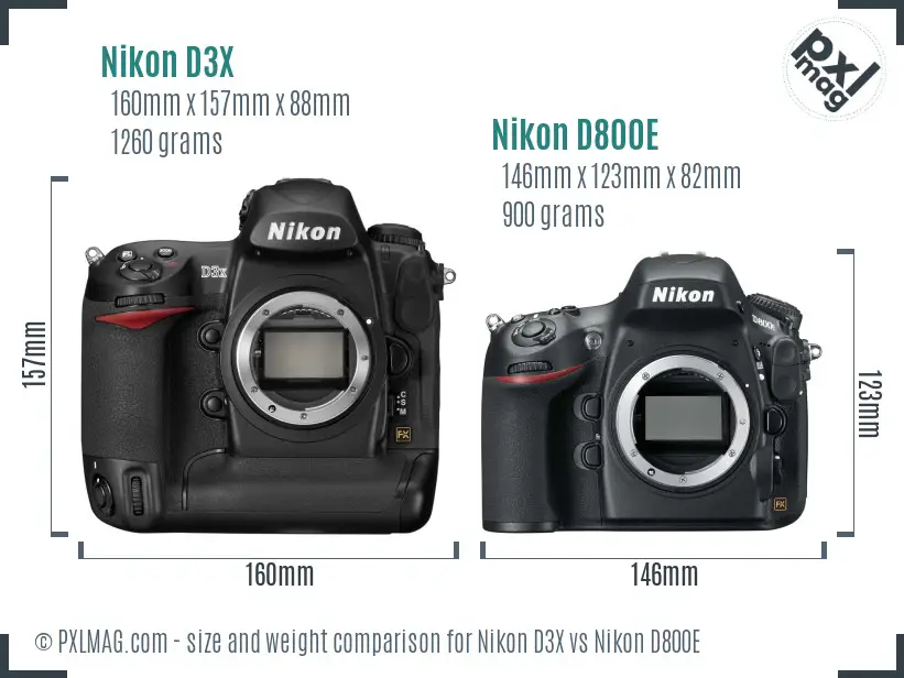 Nikon D3X vs Nikon D800E size comparison Nikon D3X vs Nikon D800E size comparison