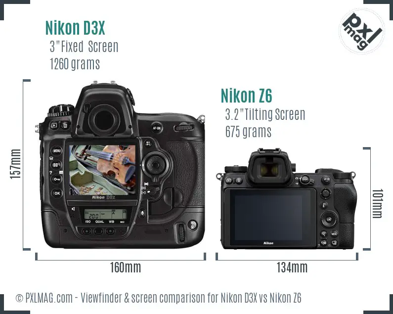 Nikon D3X vs Nikon Z6 Screen and Viewfinder comparison Nikon D3X vs Nikon Z6 Screen and Viewfinder comparison