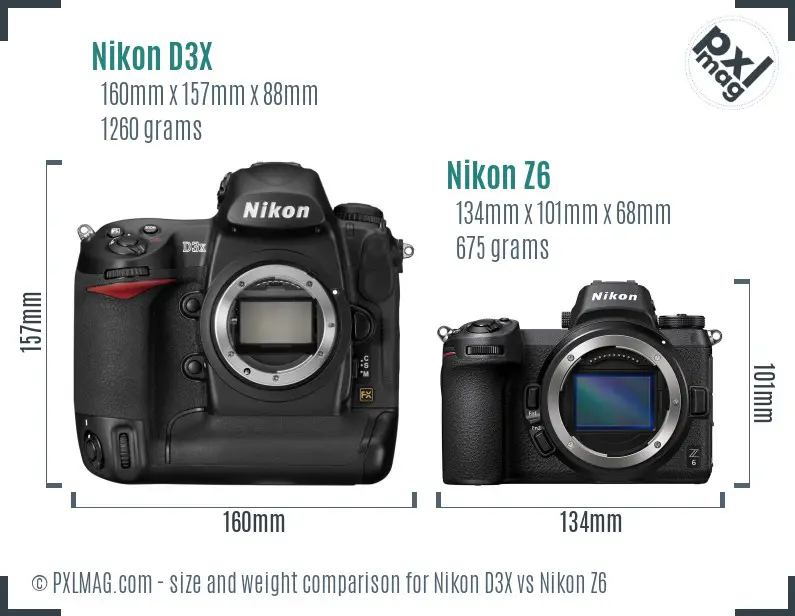 Nikon D3X vs Nikon Z6 size comparison Nikon D3X vs Nikon Z6 size comparison
