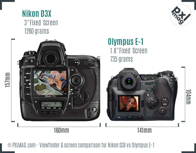 Nikon D3X vs Olympus E-1 Screen and Viewfinder comparison
