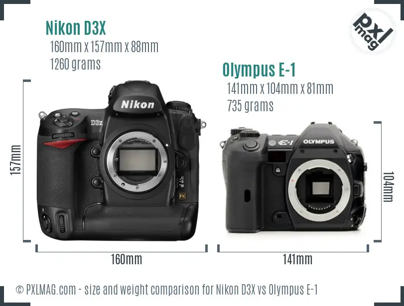 Nikon D3X vs Olympus E-1 size comparison