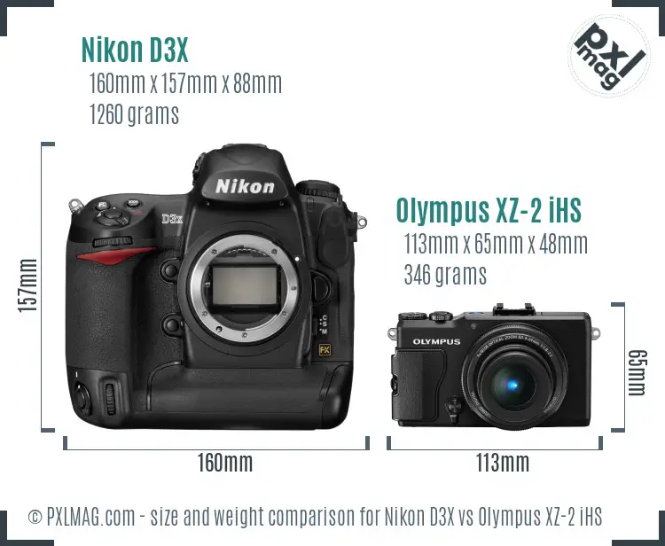 Nikon D3X vs Olympus XZ-2 iHS size comparison