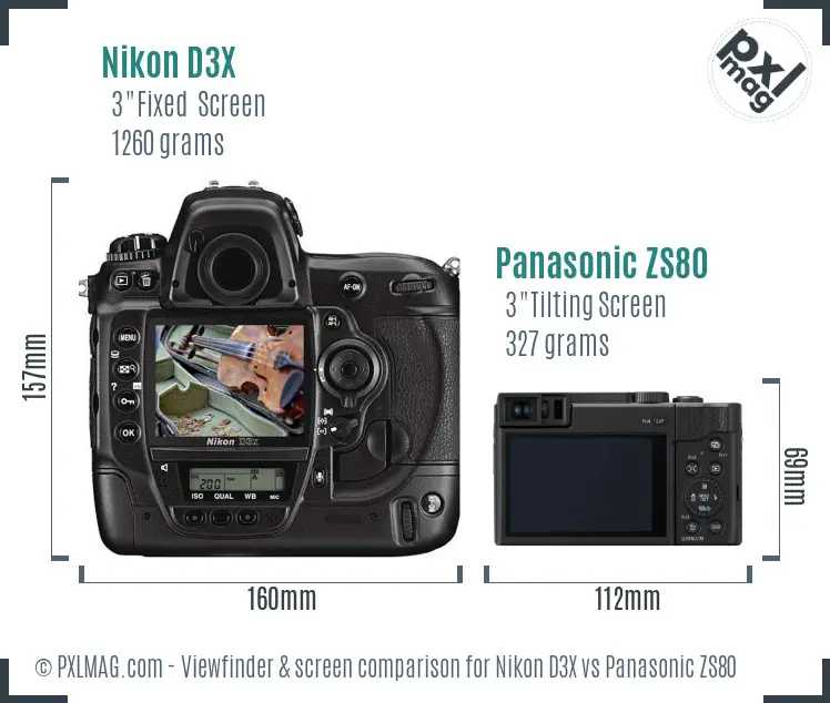Nikon D3X vs Panasonic ZS80 Screen and Viewfinder comparison