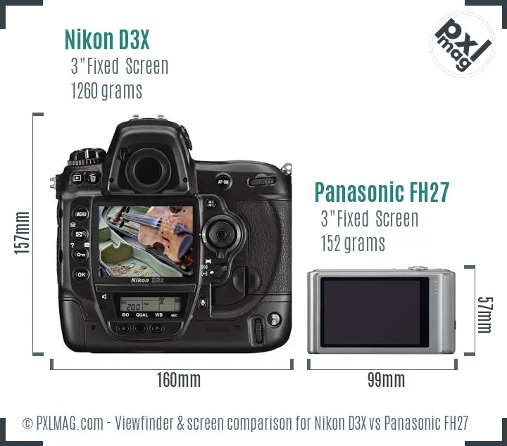 Nikon D3X vs Panasonic FH27 Screen and Viewfinder comparison